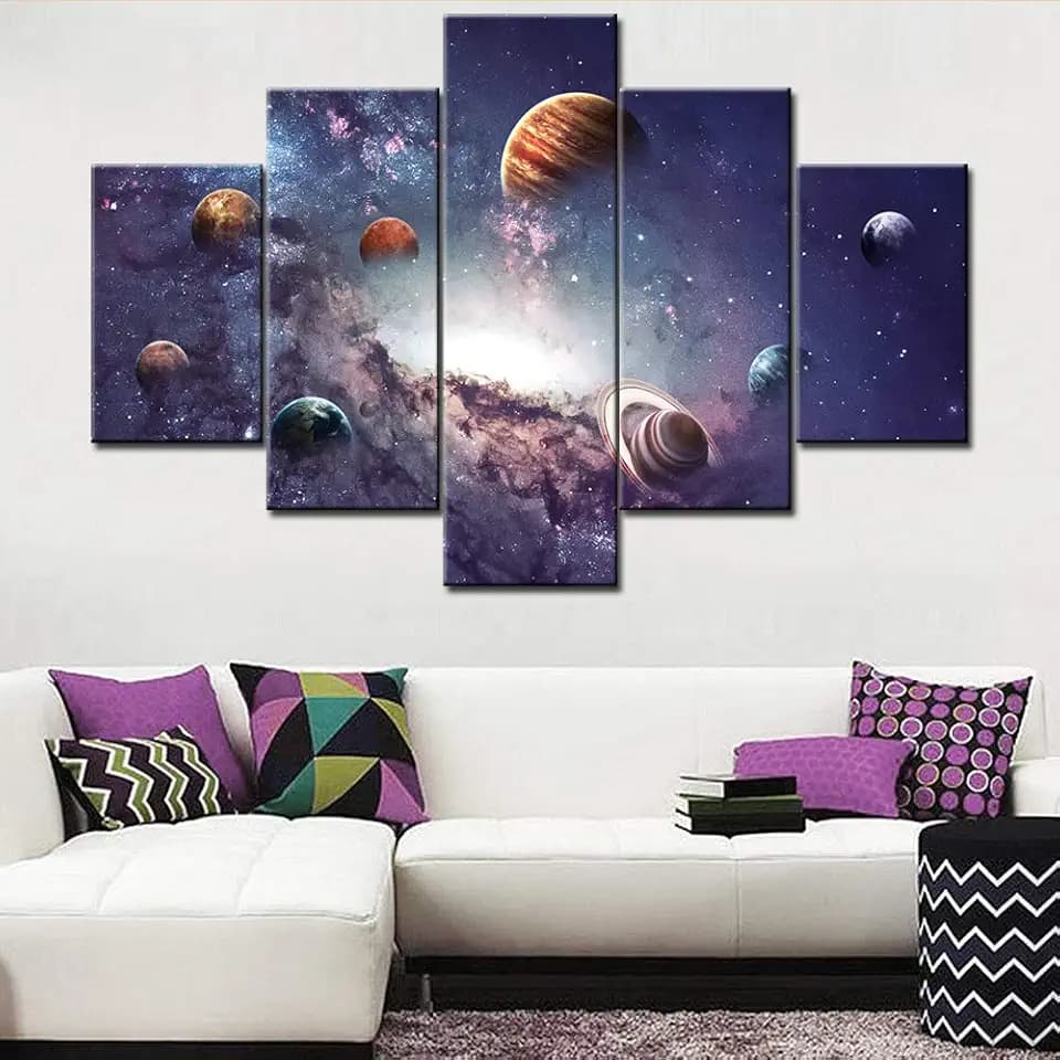 Large Modern Giclee Canvas Print Artwork Universe Galaxy Planets 5 Panels Splendid Planetary Nebula Space Picture Printed on Canvas Wall Art for Home office Wall Decor Ready to Hang - 60"W x 40"H