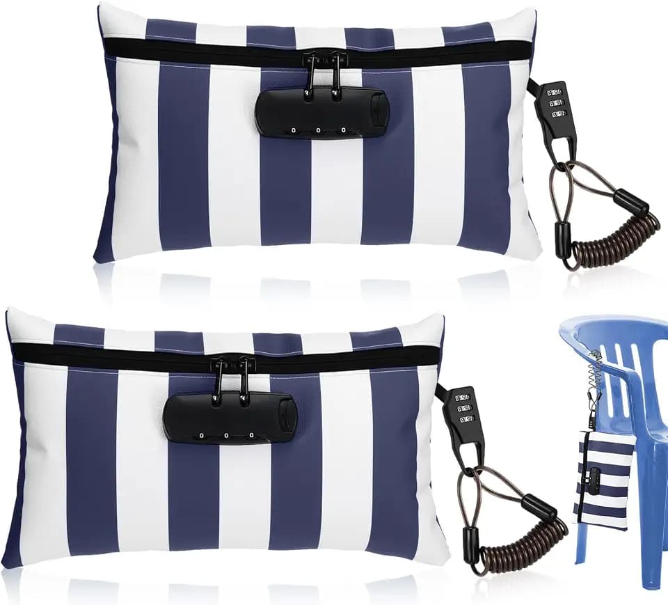 Sanwuta 2 Pack Beach Locking Bag Beach Safe,6.7 x 11 Inch,Blue White