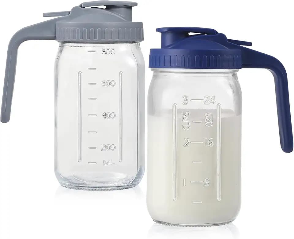 2Pack 32oz Glass Pitcher with Lid, Wide Mouth Storage Container