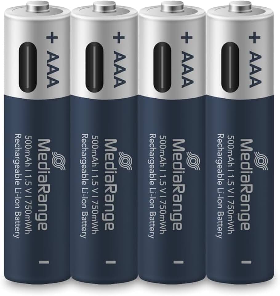 MediaRange USB-C Li-Ion Akkus Micro AAA 1,5V 4er-Pack 500mAh 750mWh | 4er-Pack | direkt per USB-C aufladbar | Ladekabel enthalten
