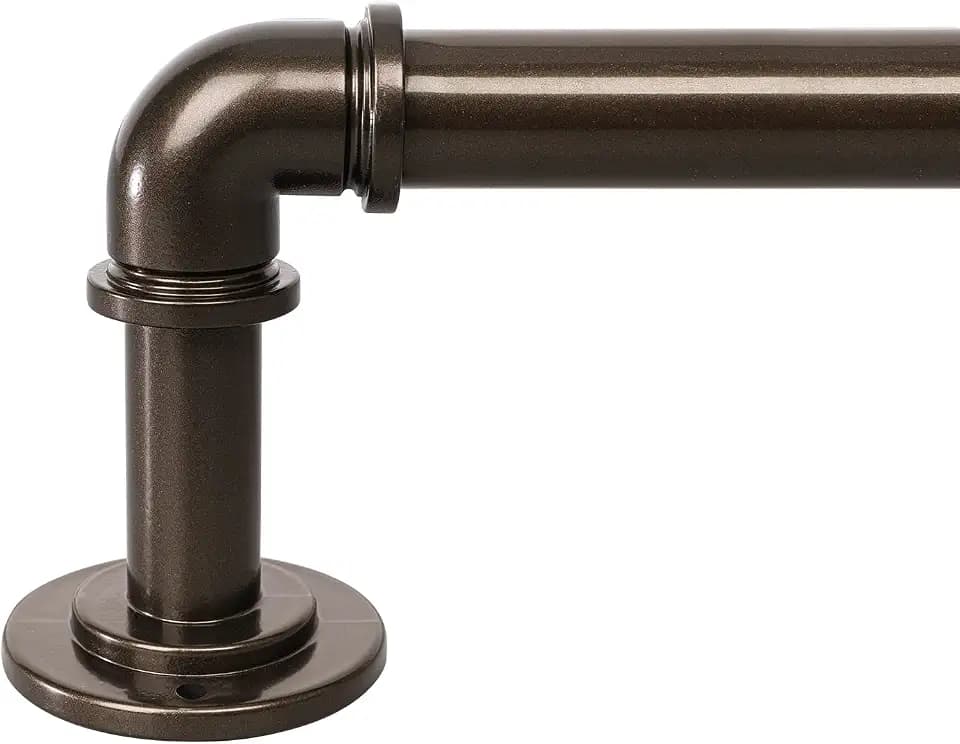 OLV Curtain Rod 36-91 Inch, Industrial Wrap Around Window Rod, Bronze