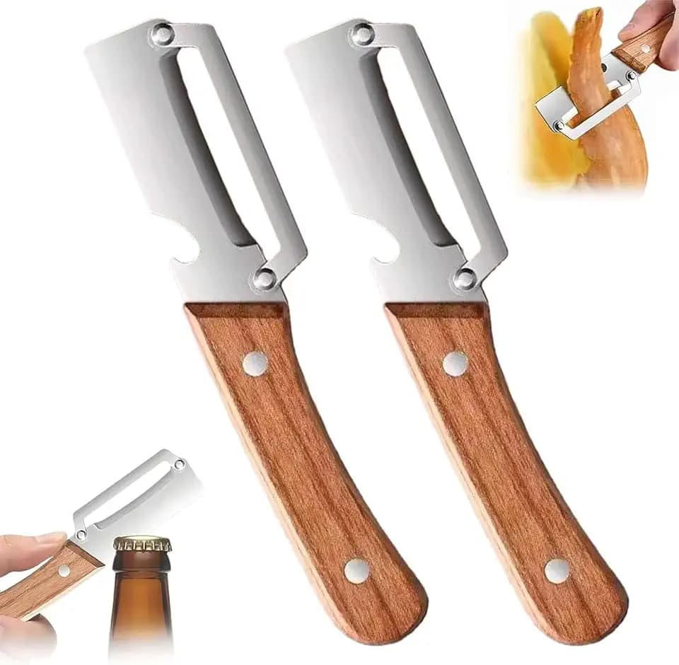 Multi-Functional Vegetable Peeler for Kitchen,Stainless Steel Peeler with Wooden Handle and Bottle Opener,2 in 1 Multi Functional Vegetable Peeler for Fruit Veggie Pumpkin (2 Pcs)