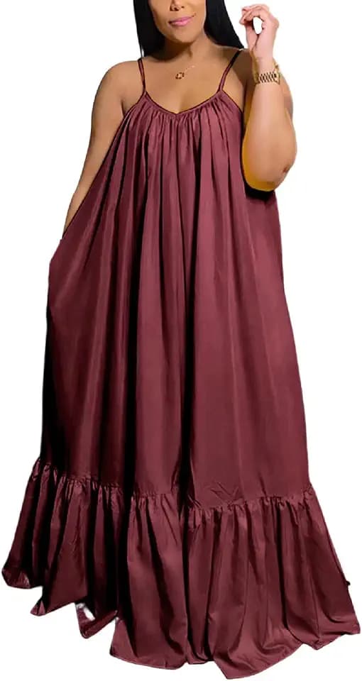 Adogirl Women's Spaghetti Strap Oversized Loose Beach Long Maxi Swing Dress
