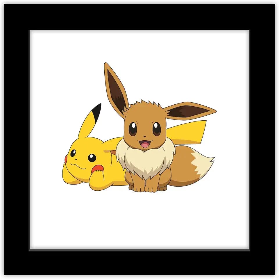Gallery Pops Pokémon - Pikachu Eevee Group Wall Art, 12" x 12" Gallery Pops Wall Art, Black Framed Version