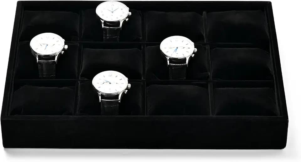 Black Velvet 12-Slot Watch Pillow Storage Tray