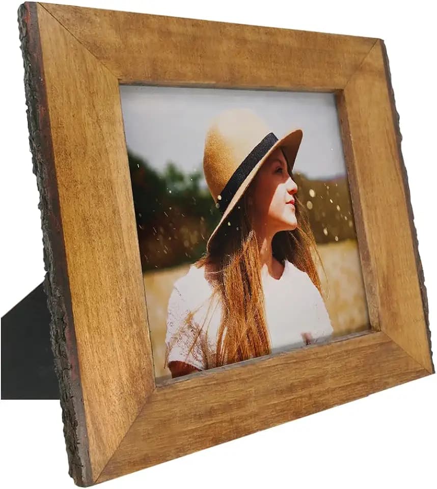 IKEREE 6x6 Rustic Picture Frames with Natural Bark Edges, Brown Wood Photo Frame for Tabletop or Wall Mounting Display