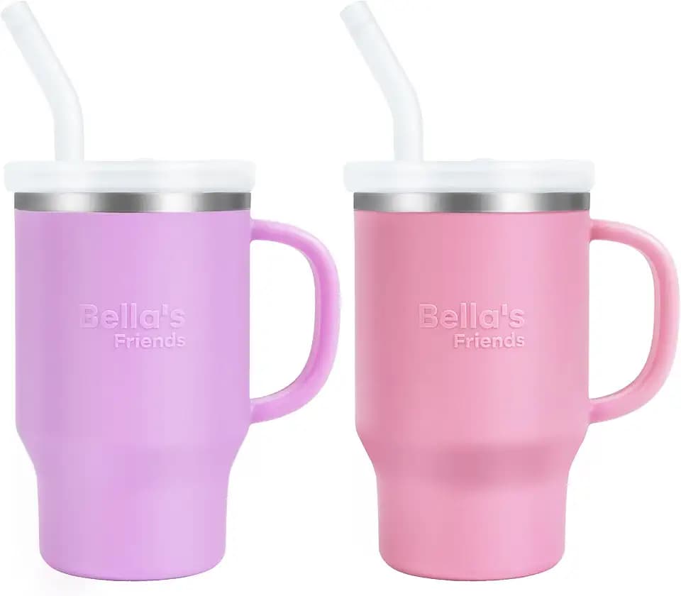 Sippy Cups for Toddlers 1-3, Spill-Proof 9oz Stainless Steel Toddler Tumbler with Handle, Leak‑Proof Baby Straw Cups, My First Tumbler, Birthday Gifts for 1 Year Old Girls Boys, BPA-Free, 2 Pack