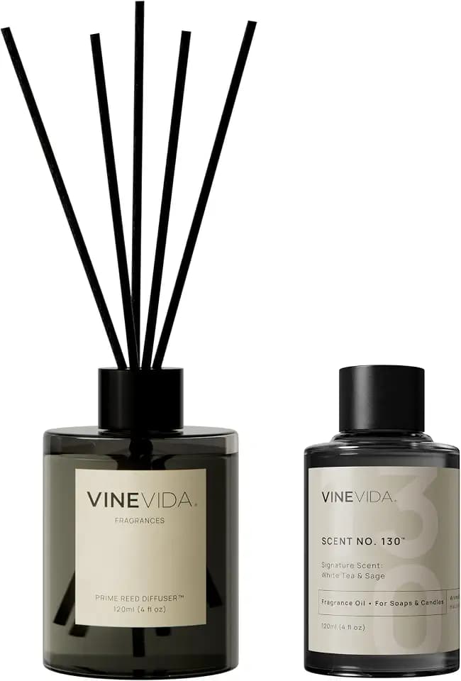 VINEVIDA | White Tea & Sage | Reed Diffuser for Home & Bathroom | Long-Lasting Scent Sticks Set | Oil Stick Diffuser | Bathroom Scent