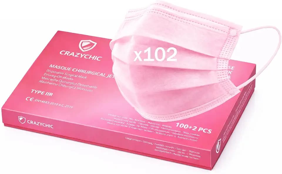 CRAZYCHIC - 102x Medizinische OP Masken Rosa - CE Zertifiziert EN14683 Typ IIR Chirurgische Maske - Hohe Filtration BFE>99% Geprüft - 3-lagige Einweg Schutzmaske - Mundschutz Gesichtsmaske