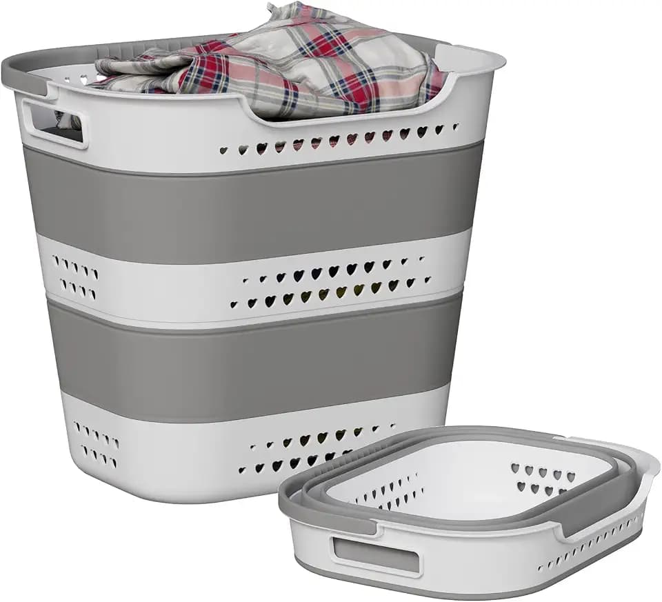 Collapsible Plastic Laundry Basket Hamper with Handles for Clothes Storage