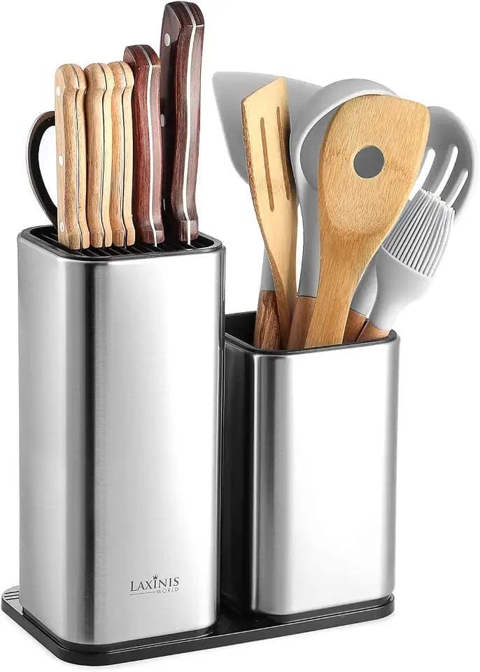 Laxinis World Stainless Steel Knife & Utensil Holder, Counter-Top Organizer