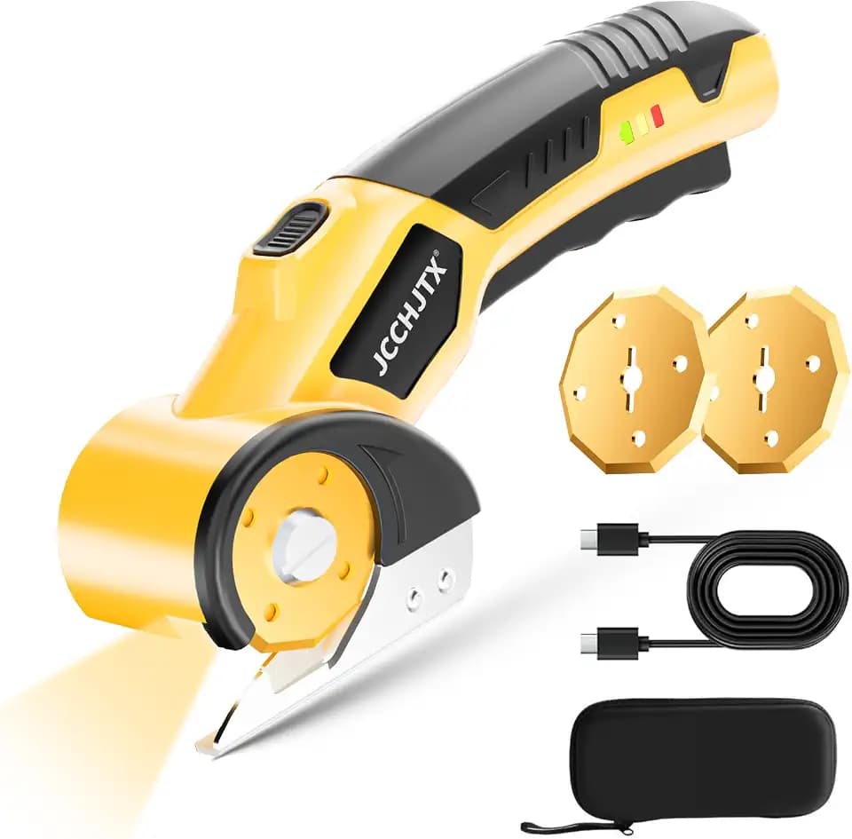 Cordless Electric Scissors, Cardboard Cutter with LED Light, 4V Rechargeable Electric Box Cutter, 3 SKS7 Blade, Suitable for Cloth, Cardboard, Leather, Plastic, Fabric (Yellow)