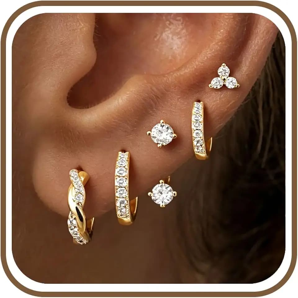 TURANDOSS Hypoallergenic Gold Stud Hoop Earring Set for Women