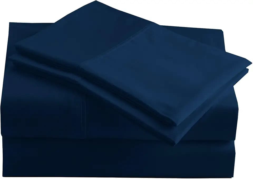 Peru Pima 285 Thread Count Percal Full Sheet Set - 100% Peruvian Pima Cotton, 4 Piece (Flat, Fitted, 2 Pillowcases) - Cooling, Crisp, Deep Pocket, Hotel Quality Bedding - Navy Blue