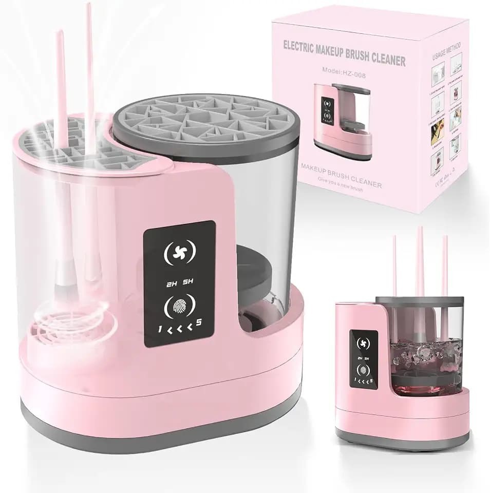 3 IN 1 Electric Makeup Brush Cleaner Machine With Makeup Brush Dryer-Holder-Portable Automatic USB Cosmetic Brushes Cleaner Tool for All Size Beauty Makeup Brush Set,Eyeshadow, Blush Brush (Rose Pink)