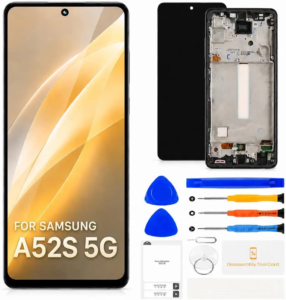 SRJTEK INCELL Bildschirm Ersatz für Samsung Galaxy A52S 5G SM-A528B SM-A528N 16.5 cm LCD Display Touch Digitizer Assembly mit Rahmen (Schwarz, Keine Fingerabdruckfunktion)