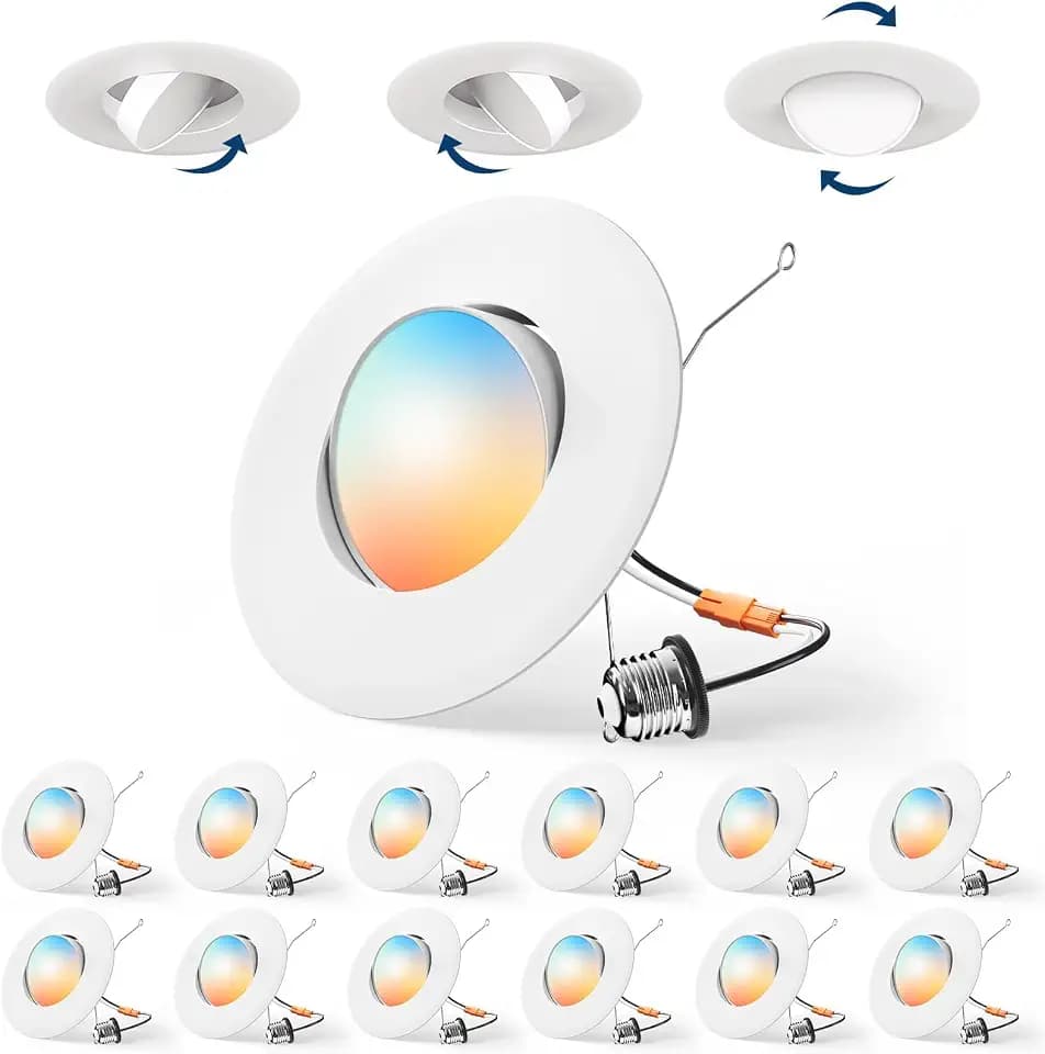 Amico 6 Inch Gimbal Eyeball LED Retrofit Recessed Can Lights, 5CCT, 12 Pack