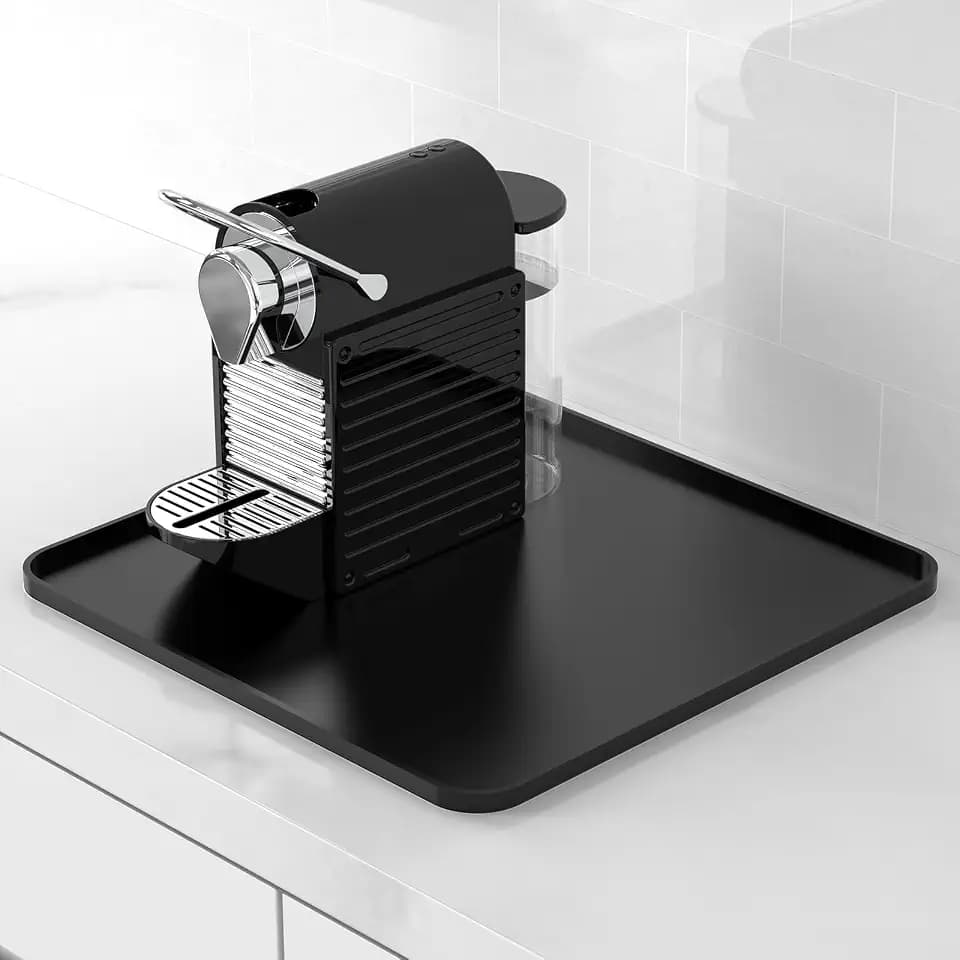 Garolue Silicone Coffee Mat,16"×16" Waterproof Heat Resistant Bar Mat for Espresso Machine Station Accessories, Heat Resistant Dish Drying Mat for Kitchen Counter, Rubber Home Decor Essentials, Black
