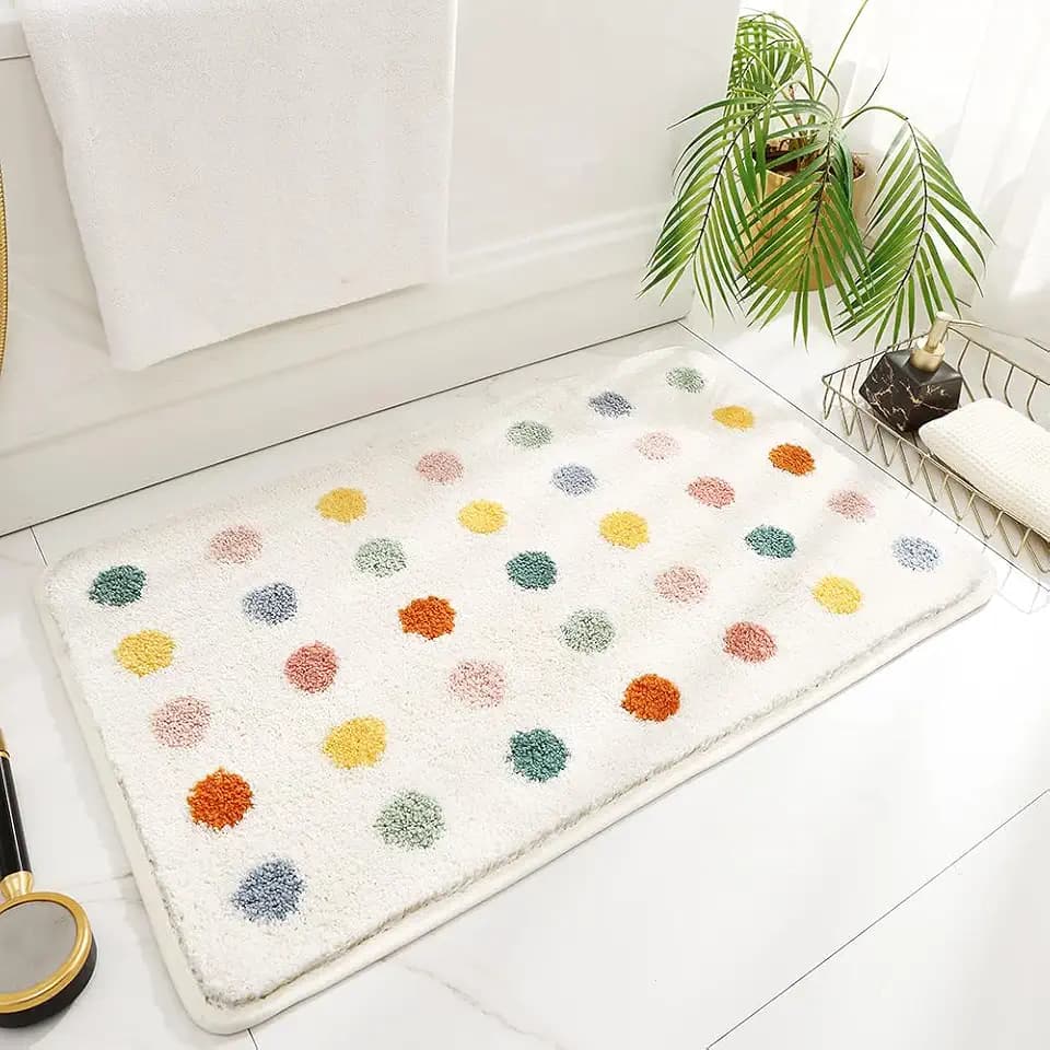 Ankah Bathroom Rug Black&White Checked Bath Mats, Non Slip Rubber Backing, Thick Soft Shaggy, Super Absorbent, Machine Washable, Bath Rugs Cute Bathroom Deocr, (Colour Dots 15.75"x 23.62")