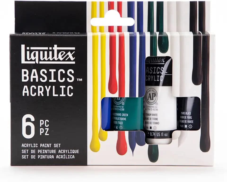 Liquitex BASICS Acrylic Paint Set, 6 x 22ml (0.74-oz) Tubes, Primary