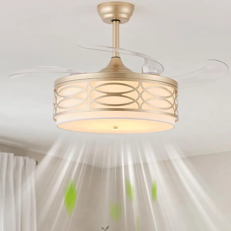 42" Gold Retractable Ceiling Fan with Lights, Caged Fandelier Ceiling Fans, Boho Ceiling Fans Remote Control for Bedroom, Living Room, Dining Room