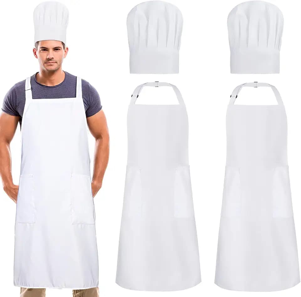 2 Pack Chef Apron and Hat, Adjustable High Cooking Apron Waterproof Kitchen Baking Apron Chef's Hat Christmas Gift