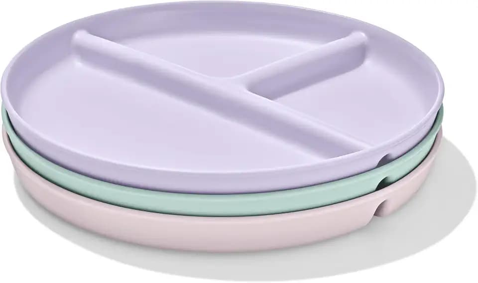 OXO Tot Stackable Divided Plates Set, 3-Pack, Light Multicolor
