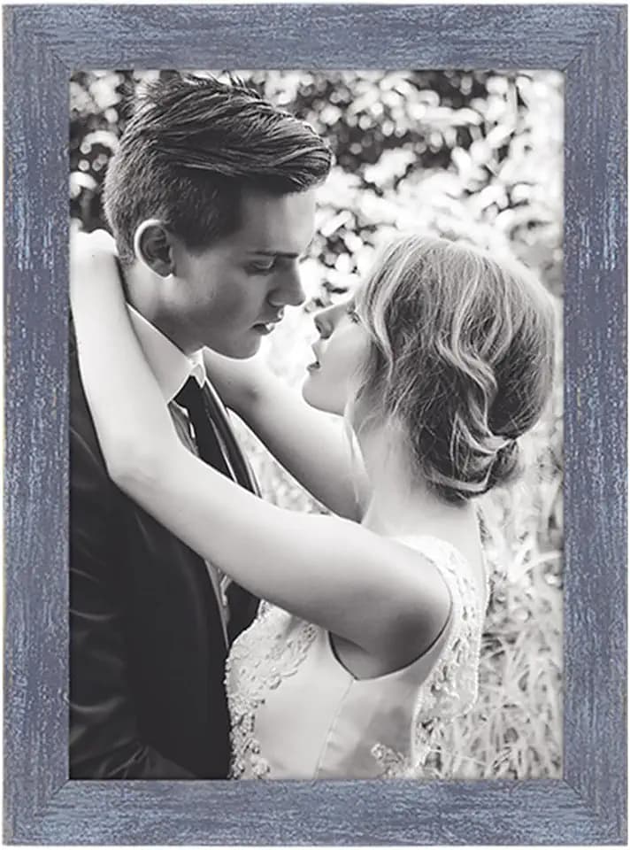 5.5x8.5 Picture Frame Blue, Rustic Natural 8.5x5.5in Photo/Portrait/Poster/Art Frame, Wall Hanging/Tabletop, Horizontal/Vertical Display Gallery Family Wedding Memorial Pic Frame Gift