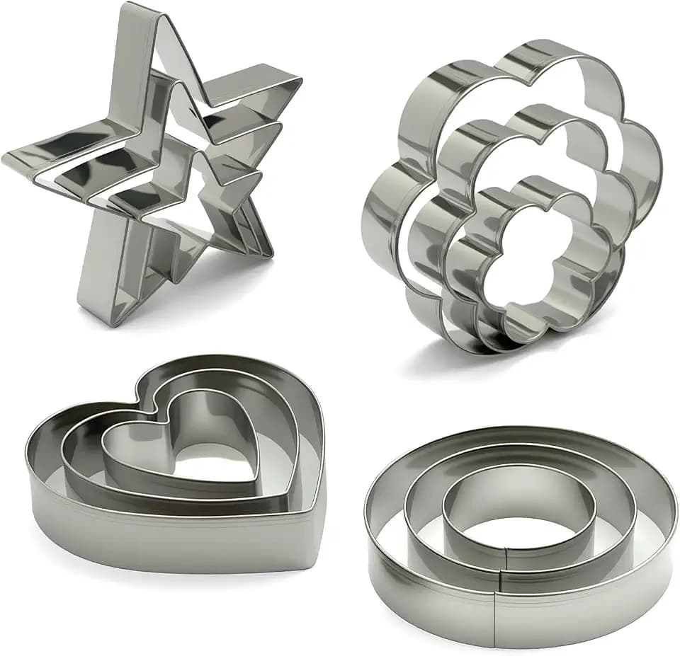 Metal Cookie Cutters Set of 12 - Heart, Flower, Round, Star Shapes