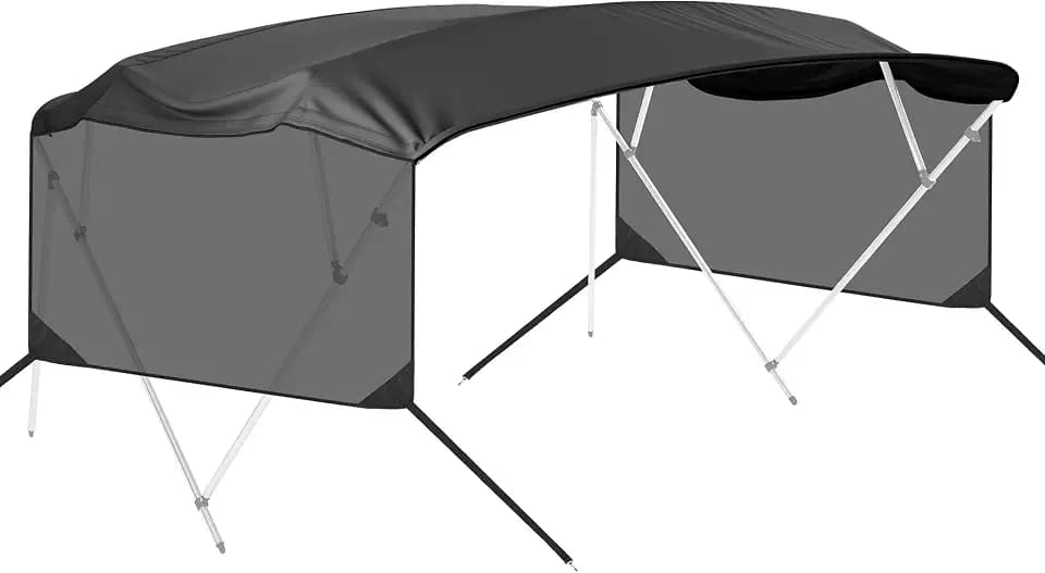 GarveeLife Universal 4 Bow Boat Bimini Top Replacement Canvas & Detachable Side Curtain with Storage Boot, 600D Marine Grade Sun Shade Boat Canopy Cover, No Frame, 8'L * 97"-103" W, Black