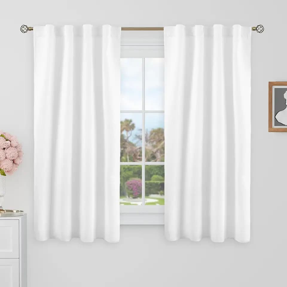 BGment 48 Inch Length Blackout Curtains, 2 Window Panels, Pure White