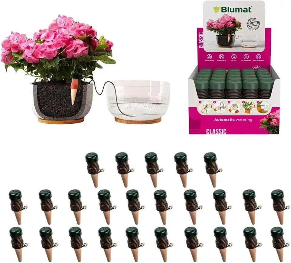 Blumat Classic Self-Watering Stakes - Prevents Overwatering and Underwatering for Healthy Growth While You are Away - Ideal for Indoor Plant Watering (25 Pack w/o Adapter)