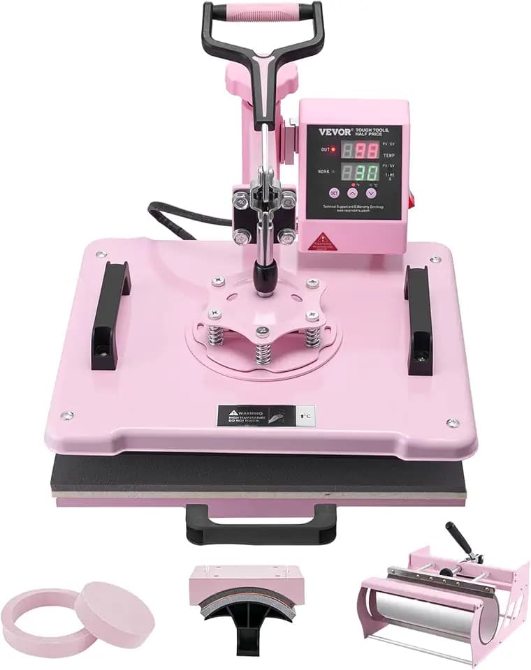 VEVOR Heat Press Machine 5 in 1 Combo T-Shirt Printing Machine 12x15 Pink
