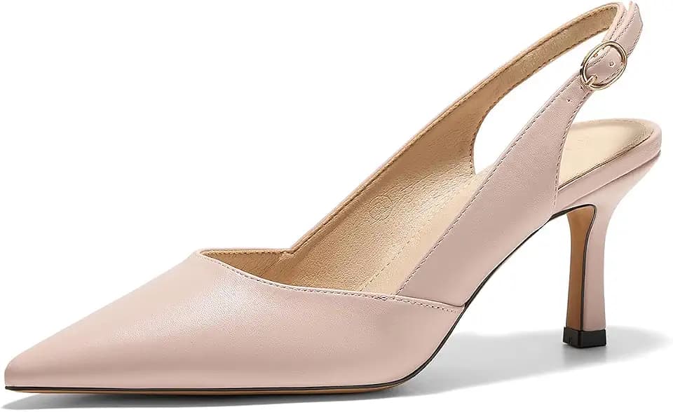 Womens Slingback Kitten Heels Closed Pointed Toe Pumps Dress Shoes