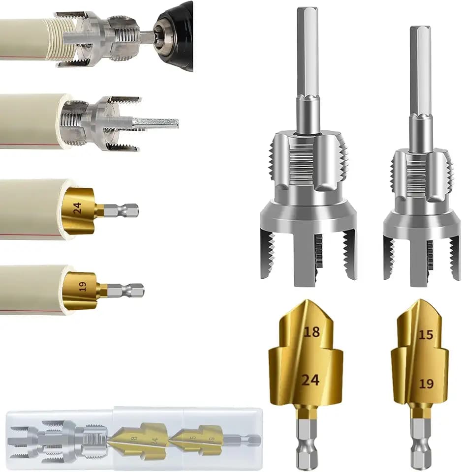 New PPR Pipe Threading and Reaming Tool Kit - Professional Threader for Plumbing, Electric Drill Style Threading Tool for 1/2“(DN15) 3/4“(DN20) PVC Pipe with Reaming Bit Set Great DIY Gift for Men