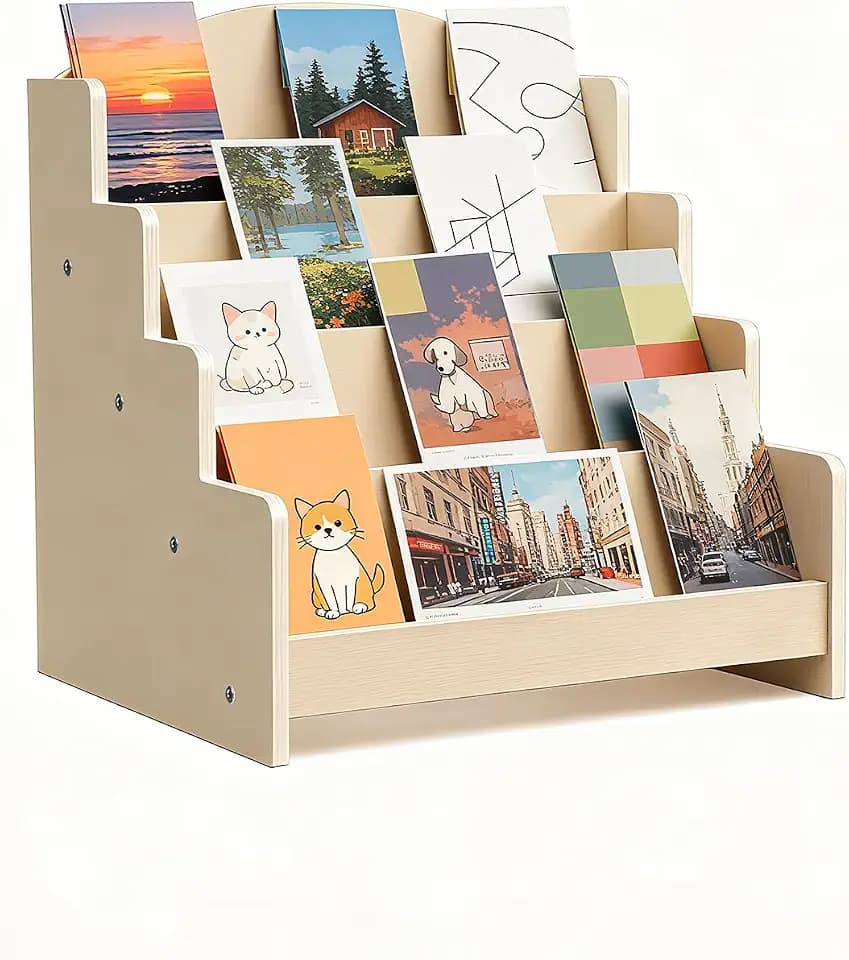 UCEC 4-Tier Wooden Greeting Card Display Stand, Postcard Display for Craft