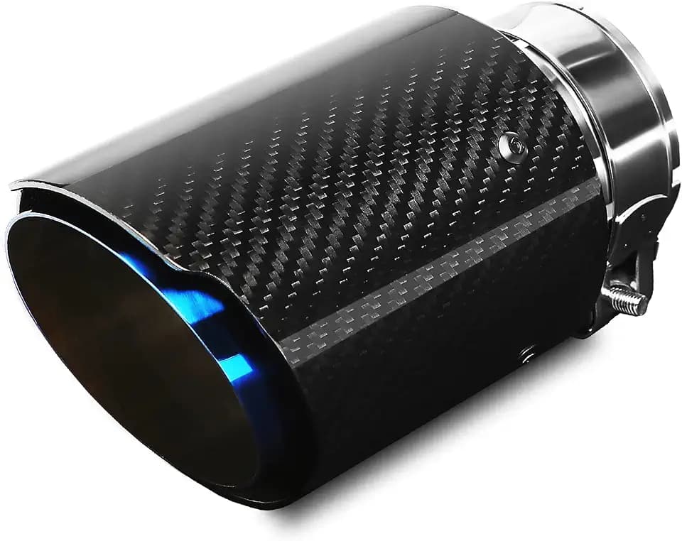 60mm (2,36") Einlass Auspuffspitzen Edelstahl & Carbon Auspuffspitzen mit Bolt-On 89mm (3,5") Auslass Auspuff Sound Booster Universal Auto Schalldämpfer (Leuchtendes Schwarz Blau)