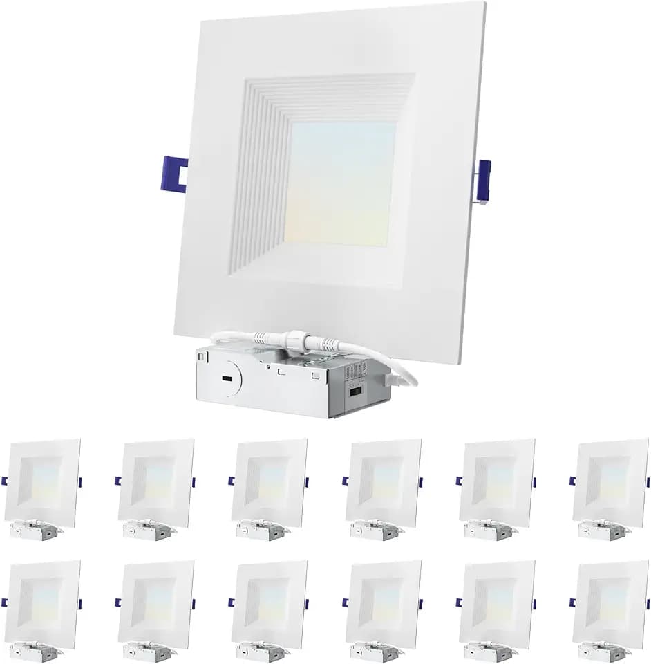 6 Inch Square Canless LED Recessed Lights,5CCT,12 Pack