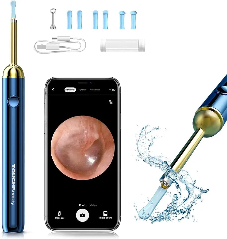 TOUCHBeauty Ohrenschmalz Entferner Otoskop, 1080P HD Wifi Ohrenreiniger mit Kamera und 6 LEDs, IP67 Wasserdicht Ohrkamera, USB Wiederaufladbar für iPhone, iPad, Android, Kinder & Haustiere