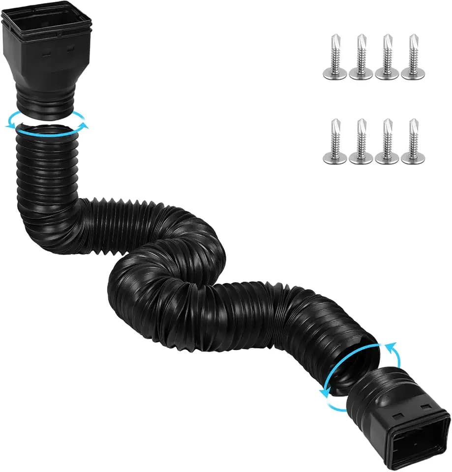 plusgutter 11.5ft Long Gutter Downspout Extensions Flexible, 4" Diameter Drain Downspout Extender, Down Spout Drain Extender for Rainwater Drainage, Extendable from 2.6ft to 11.5ft(Black)