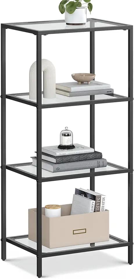VASAGLE Bookcase Bookshelf, Tempered Glass Bookshelves, Steel Frame