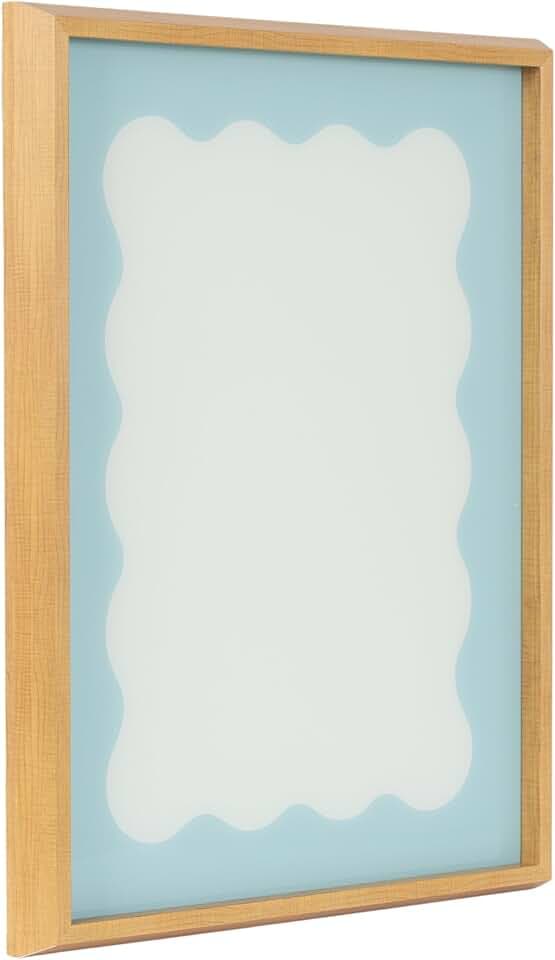 Kate and Laurel Framed Glass Dry Erase Art Parisien Blue Wavy Border Whiteboard for Wall by The Creative Bunch Studio, 18 x 24, Blake Natural Frame, Modern Contemporary, Dry Erase Art for Wall Decor