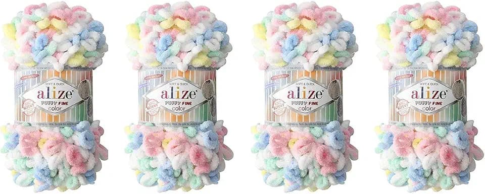 Alize Puffy Fine Color Baby Blanket Small Loop 100% Micropolyester Soft Yarn Lot of 4skn 400gr 64yds (5949)