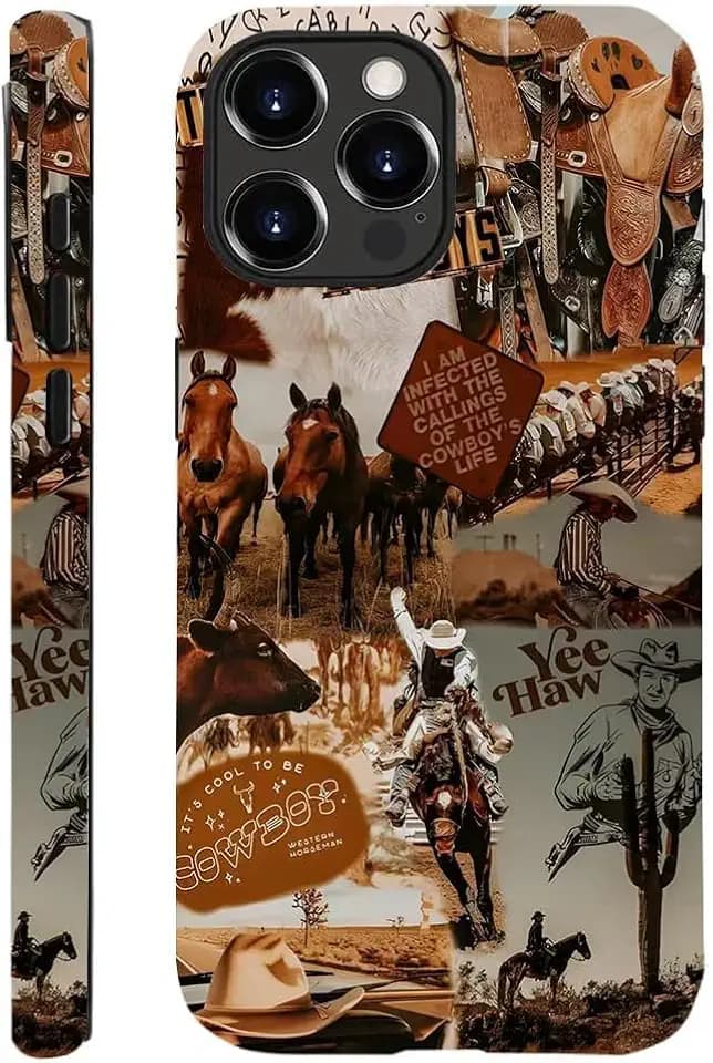 Compatible for iPhone 13 Case, Aesthetic Retro Cowgirl Cowboy Western Aesthetic Horse Phone Case Print Art Protective Case (for iPhone 13), Camouflage