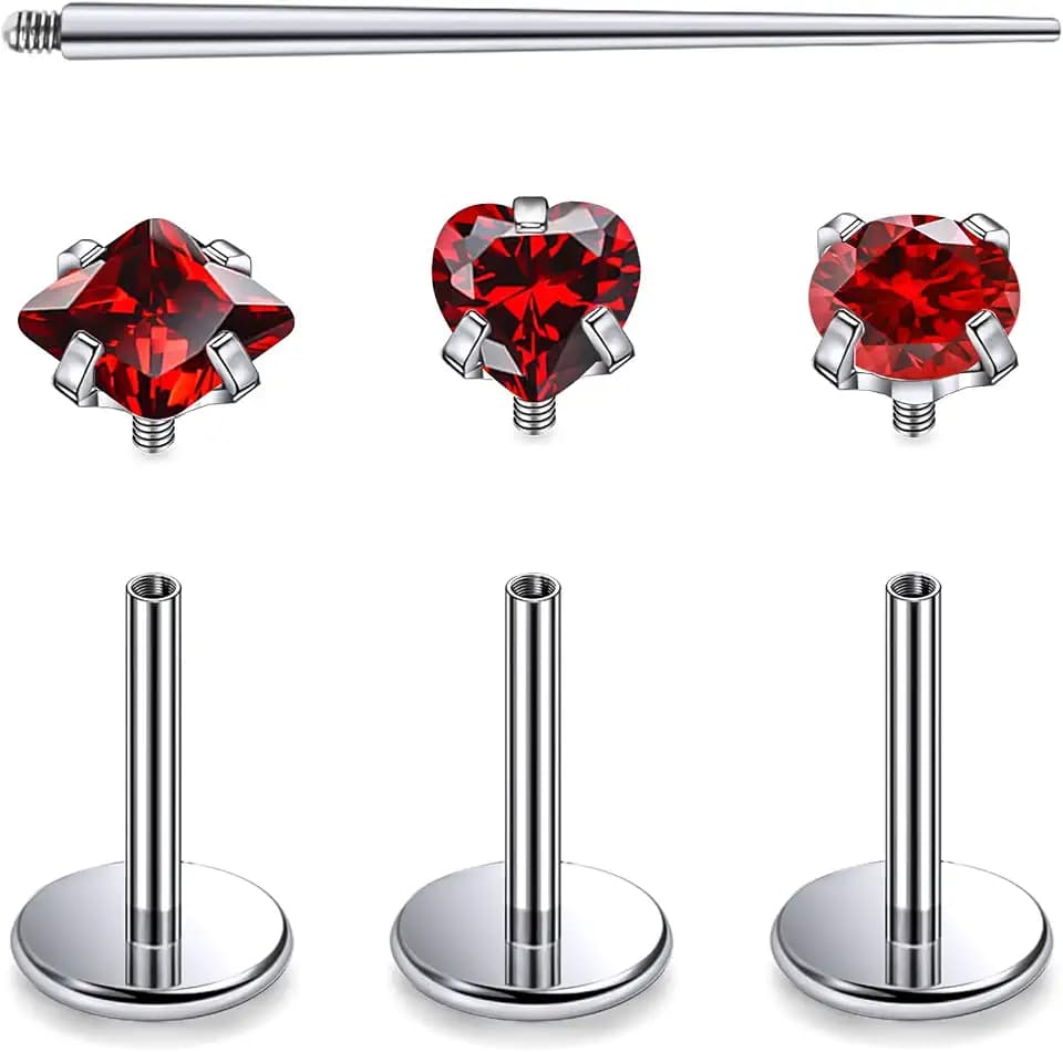 F136 Titanium 20/18/16G Internally Threaded Flat Back Nose Rings Stud Earrings Lip Labret Medusa Monroe Multicolor Gem Piercing Jewelry with Taper for Women Men
