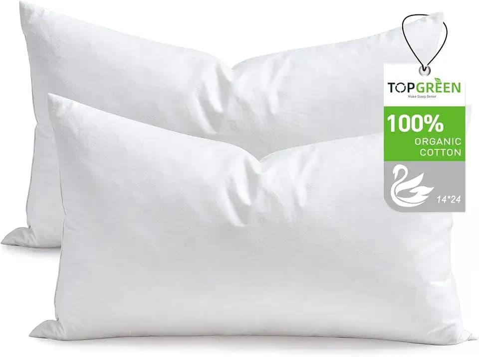 TOPGREEN Ogranic Feather Down Lumbar Pillow Insert 14x24, Pack of 2, White