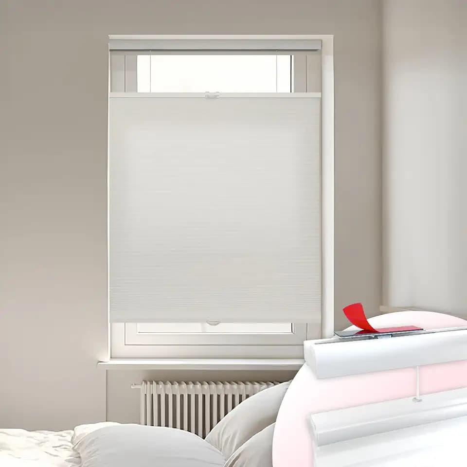 DEZ FURNISHINGS EZ Stick No Drill No Tools Cordless 1" Light Filtering Top Down Bottom Up Cellular Shade, 28.5" W x 72" H, Alabaster