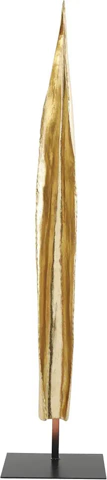 Deco 79 Polystone Leaf Decorative Sculpture Slim Abstract Home Decor Statue with Black Metal Stand, Accent Figurine 9" x 5" x 39", Gold