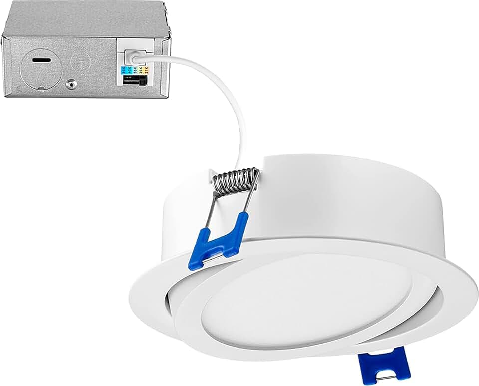 Maxxima 4" Ultra-Thin Recessed LED Gimbal Downlight 700 Lumens 5 CCT, White