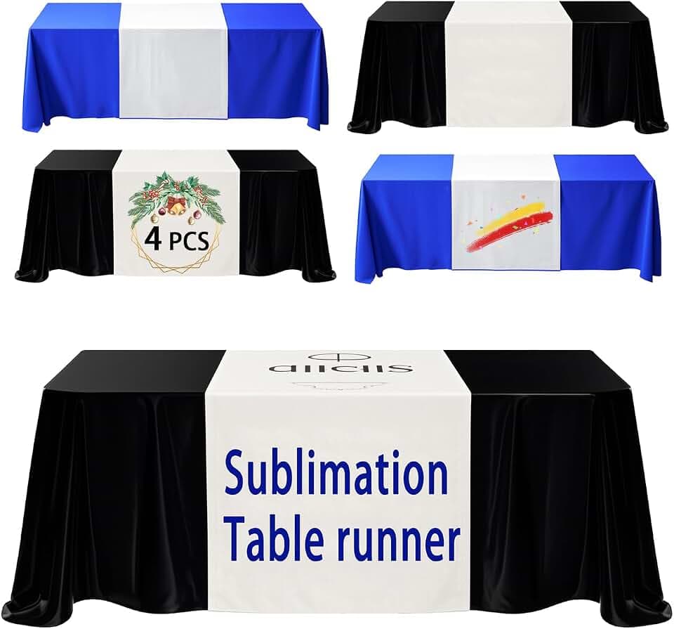 4 PCS Sublimation Table Banner 72" x 24" White 100% Polyester Table Runner Sublimation Blanks Personalized Table Runner with Logo,Table Decor, Party Decor, Vendor Booth, Blank Banner (4 PCS)